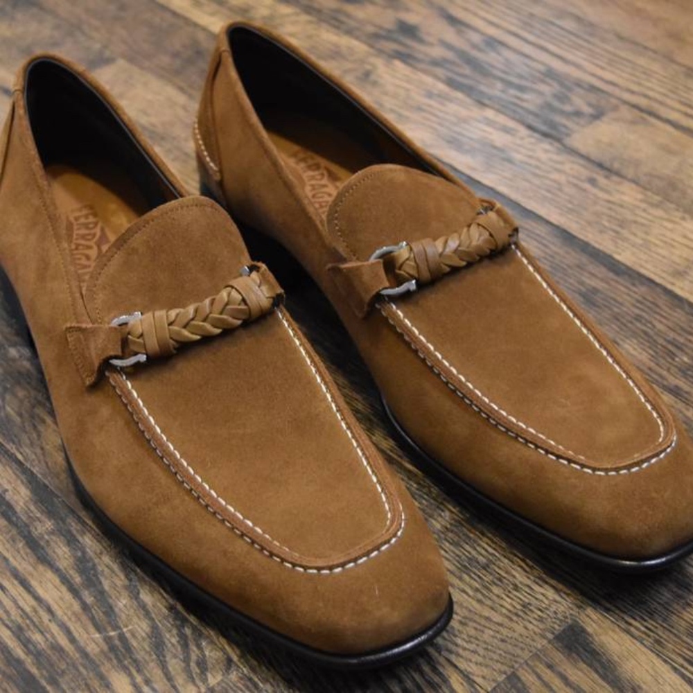 Salvatore Ferragamo Tan Suede Loafers Size 11.5D